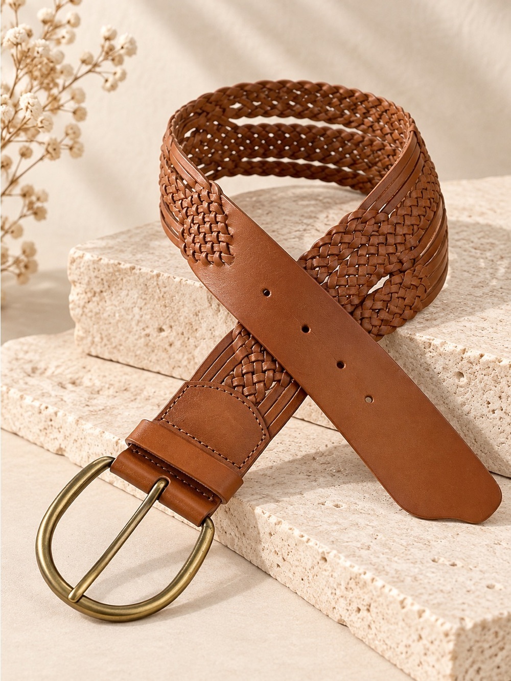Womens Size Small/Med Brown Woven
Braided Leather Brass Buckle